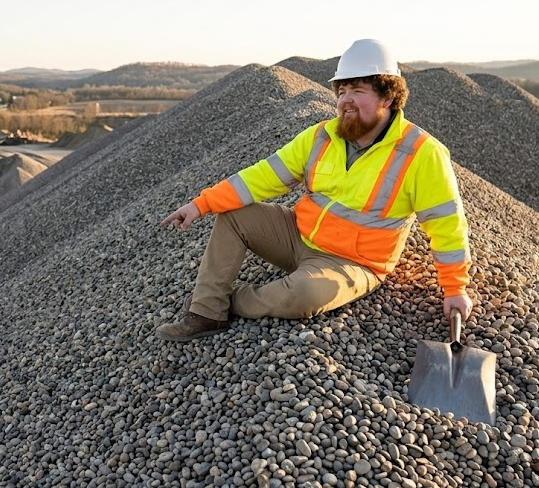 Mitchell surveying a gravel driveway